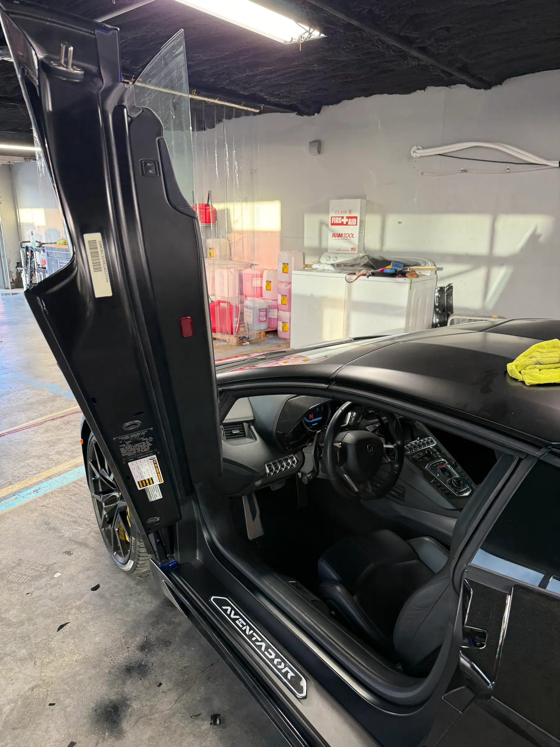 Lamborghini Aventador: scissor door and interior detail