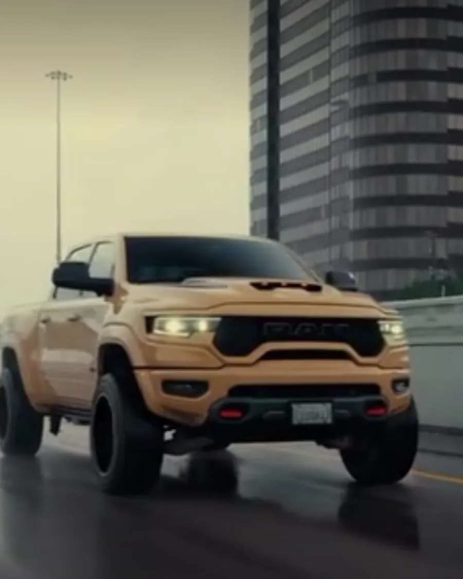 RAM TRX in desert tan on the highway: Instagram reel